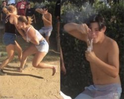 0916 / Guy smoking while two people fight 第 1 张参考图