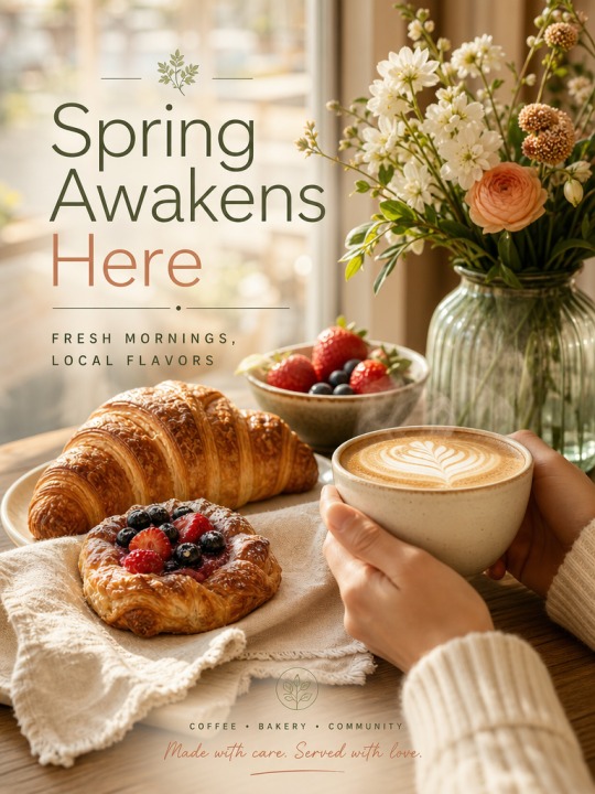 Spring Breakfast Menu Launch Script for Coffee Shop Poster