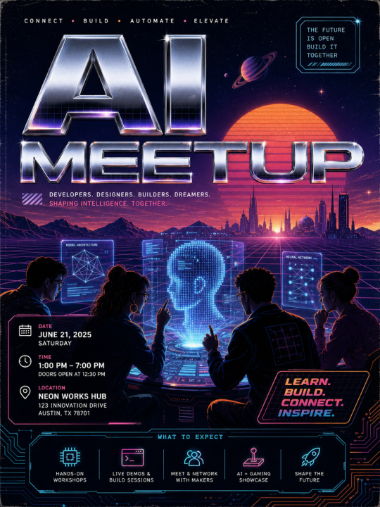 AI Meetup Poster Creation Guide - Retro 1980s Sci-Fi Theme