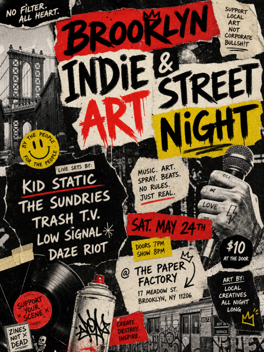 Brooklyn Indie Music and Street Art Night Poster Script
